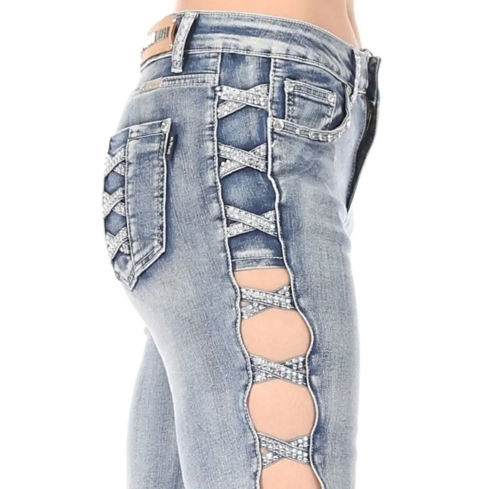 Platinum Plush Cross Me If You Dare Rhinestone Jeans - Picture 4 of 8